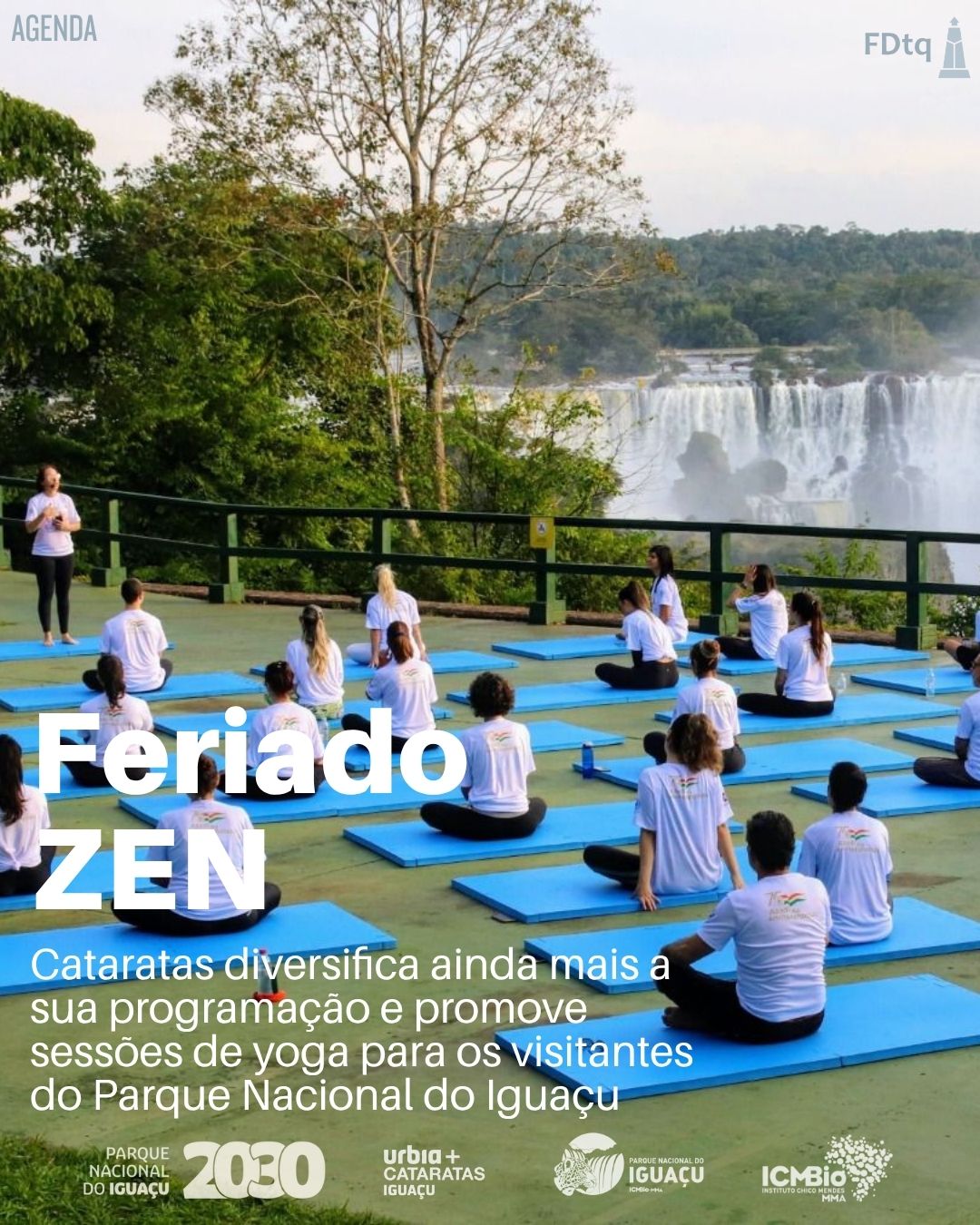 Turistas desfrutando da programação VIP de yoga e natureza durante o feriado nas Cataratas do Iguaçu.